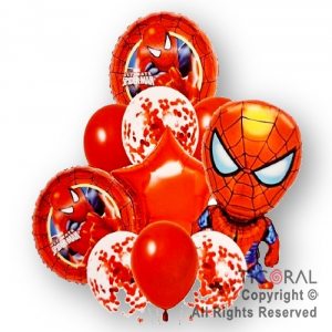 SET DE GLOBOS METALIZADOS SPIDERMAN Y LATEX CON CONFETI x 10 UNIDADES